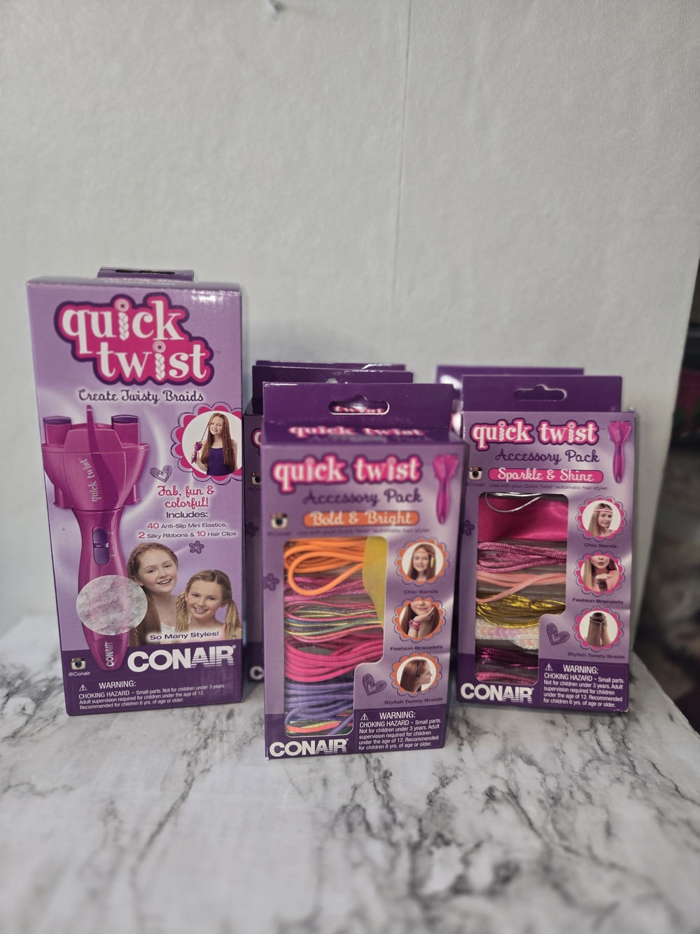 Conair Quick Twist Hair Braider + Accessory Packs in Pink & Purple